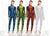 A collection of four women's bodysuits in different colors, each with a unique alien species design featuring scale patterns and neck zipper details.