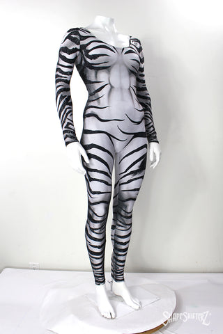 Zebra PullUp-Scoop Neck Catsuit with no Zipper- Cosplay | Athletics | Performance