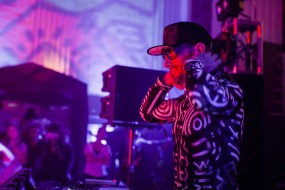 KCRW Music Director Jason Bently rocks the Masquerade Ball in his Keith Haring-Inpired Custom Costume