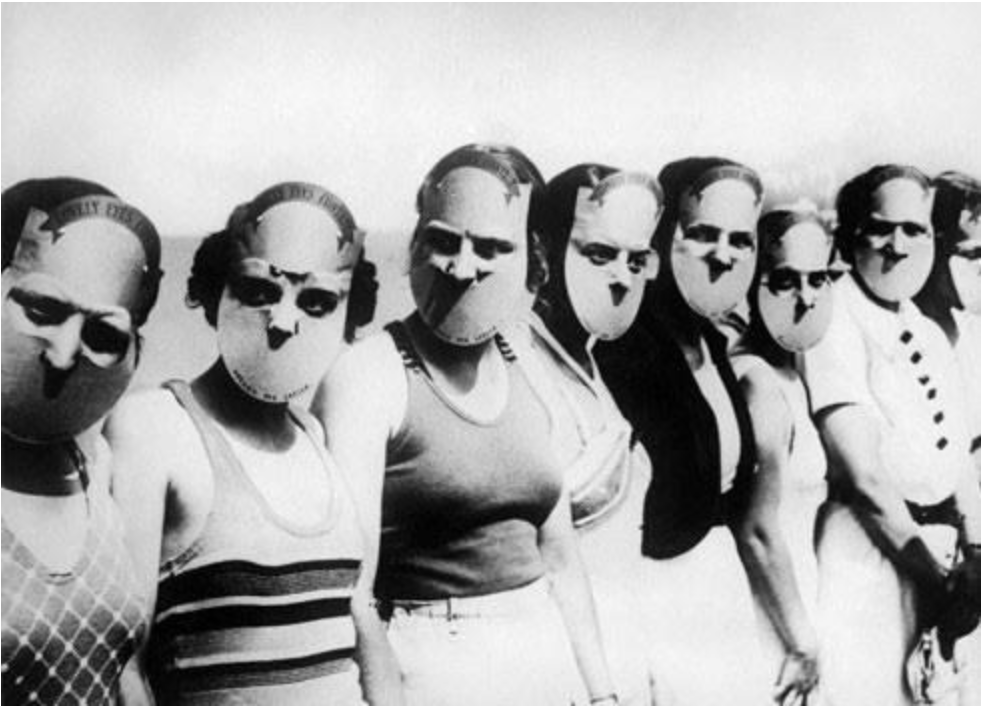 No one looks good in these creepy masks for the "Miss Beautiful Eyes" contest in the 1930s