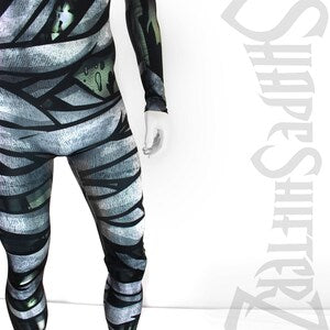 Men's Mummy Costume Bodysuit – Wrapped Bandage Print, Back Zip