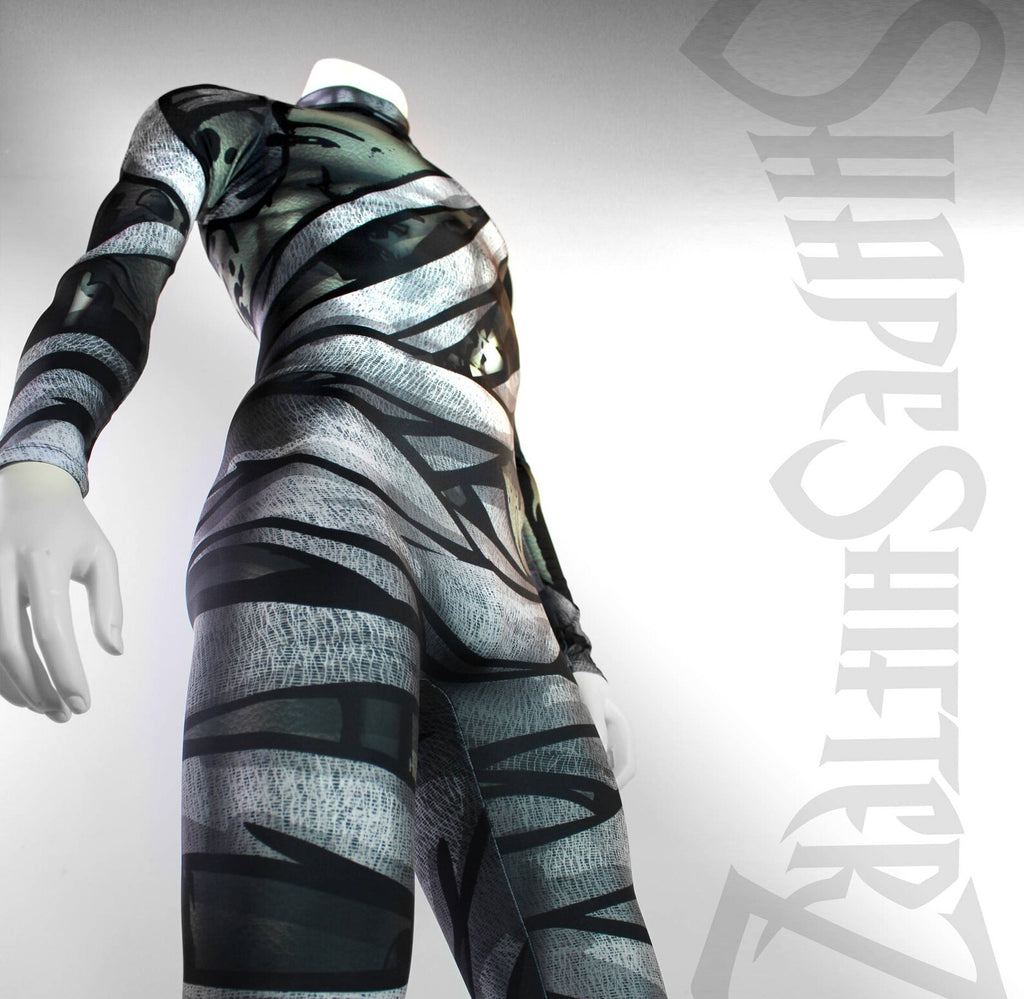 Men's Mummy Costume Bodysuit – Wrapped Bandage Print, Back Zip