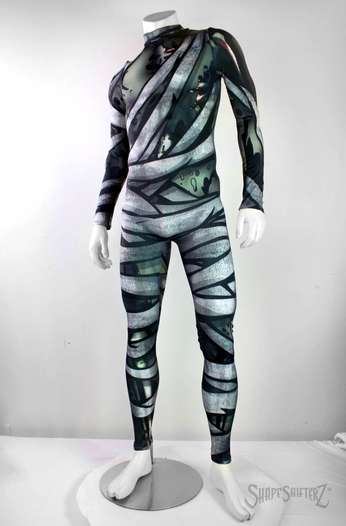 Men's Mummy Costume Bodysuit – Wrapped Bandage Print, Back Zip