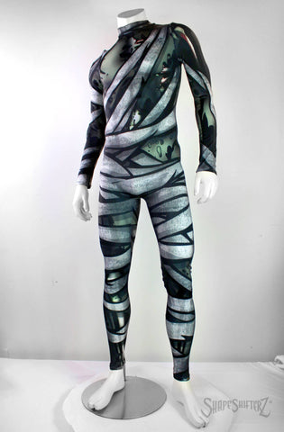 Men's Mummy Costume Bodysuit – Wrapped Bandage Print, Back Zip