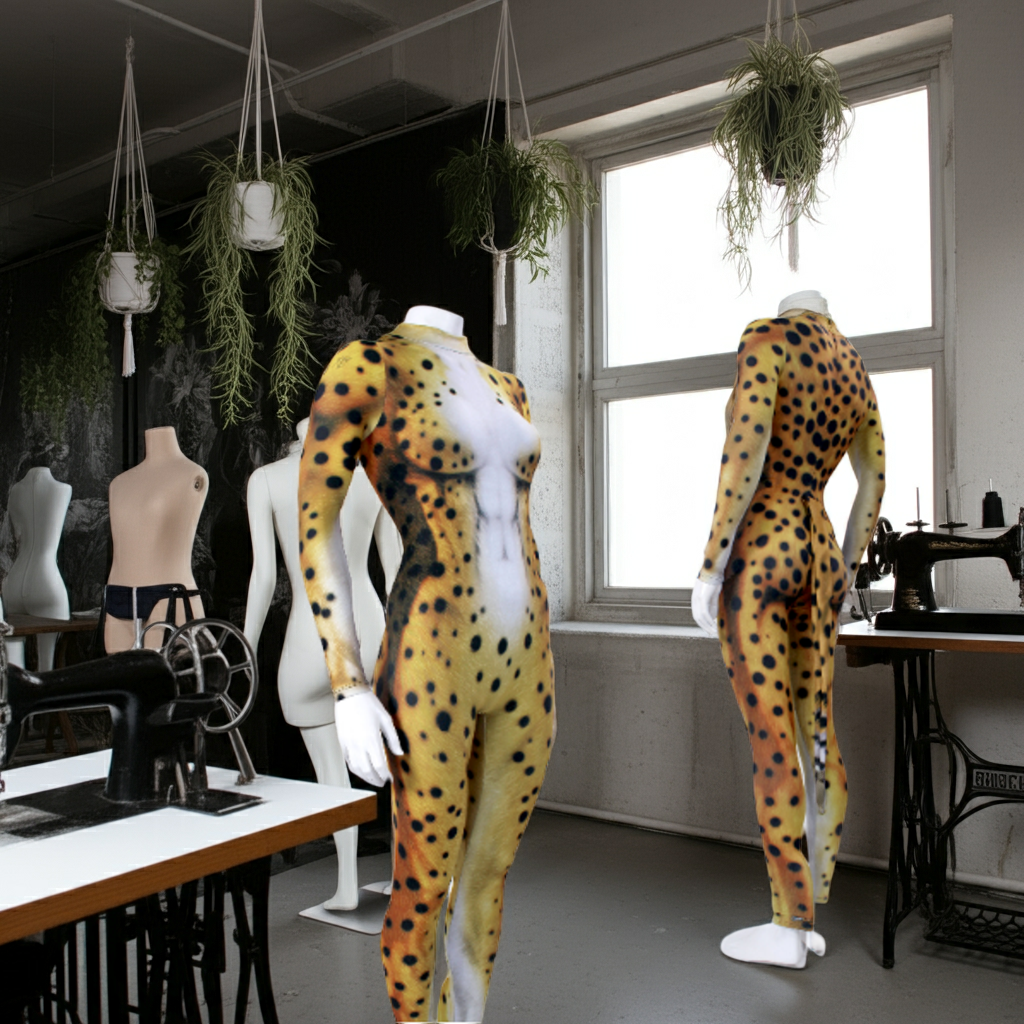 Women's Cheetah Costume Catsuit – High Collar, Back Zip