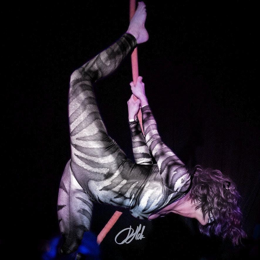 Women's cat catsuit on an aerial performer