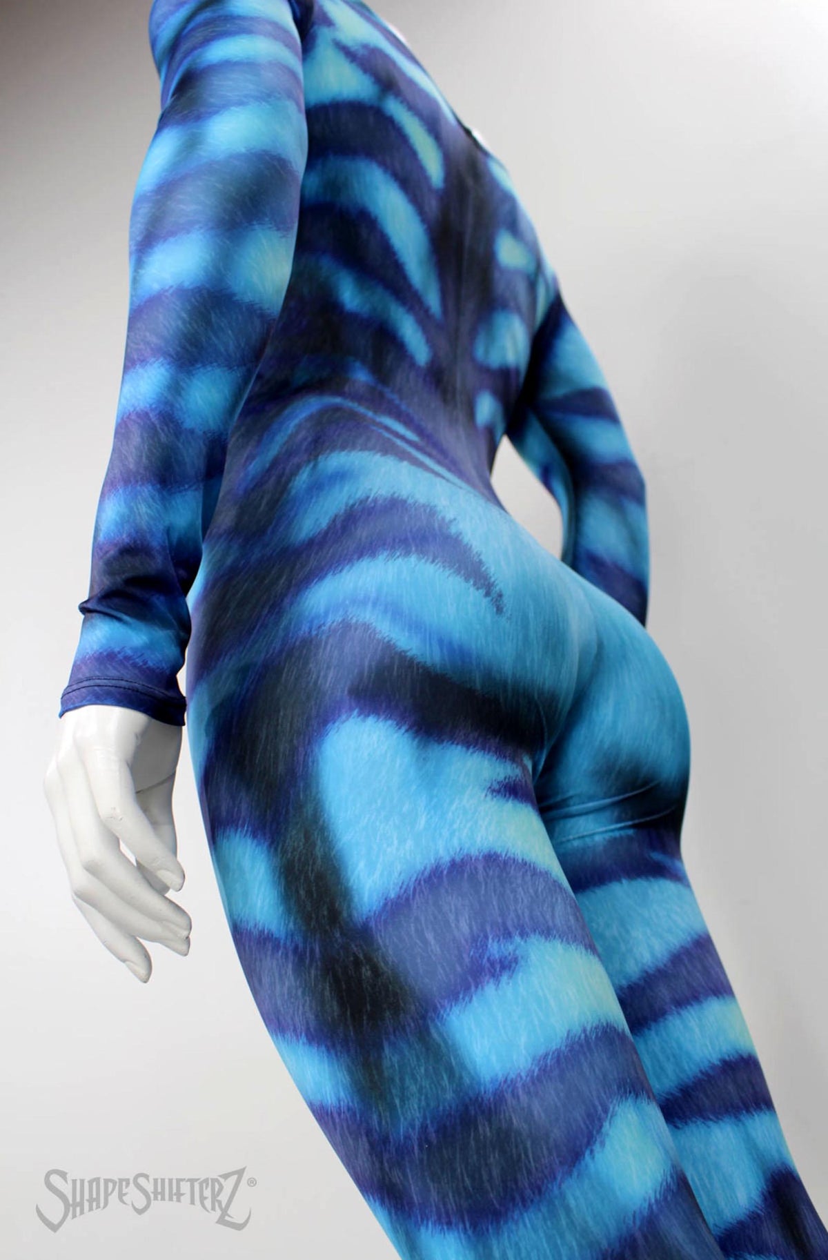 Women's classic cat catsuit, blue stripes, detail