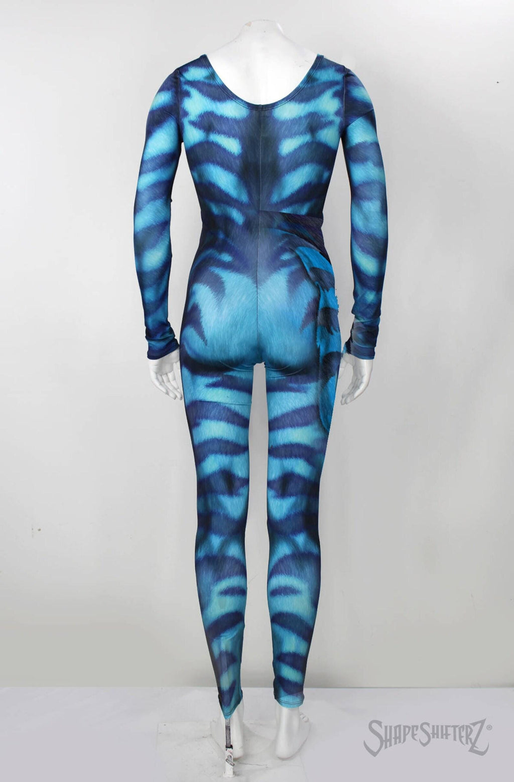 Women's classic cat catsuit, blue stripes, back view