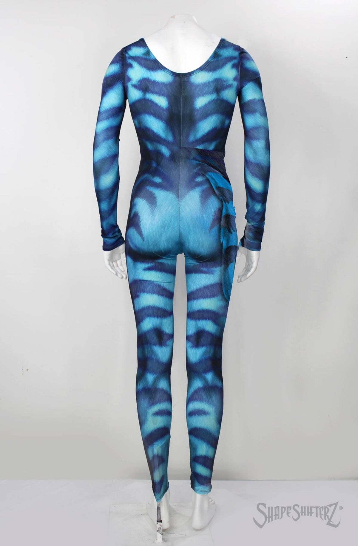 Women's classic cat catsuit, blue stripes, back view