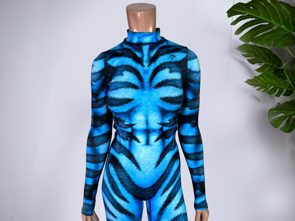 Women's striped cat catsuit, blue, detail