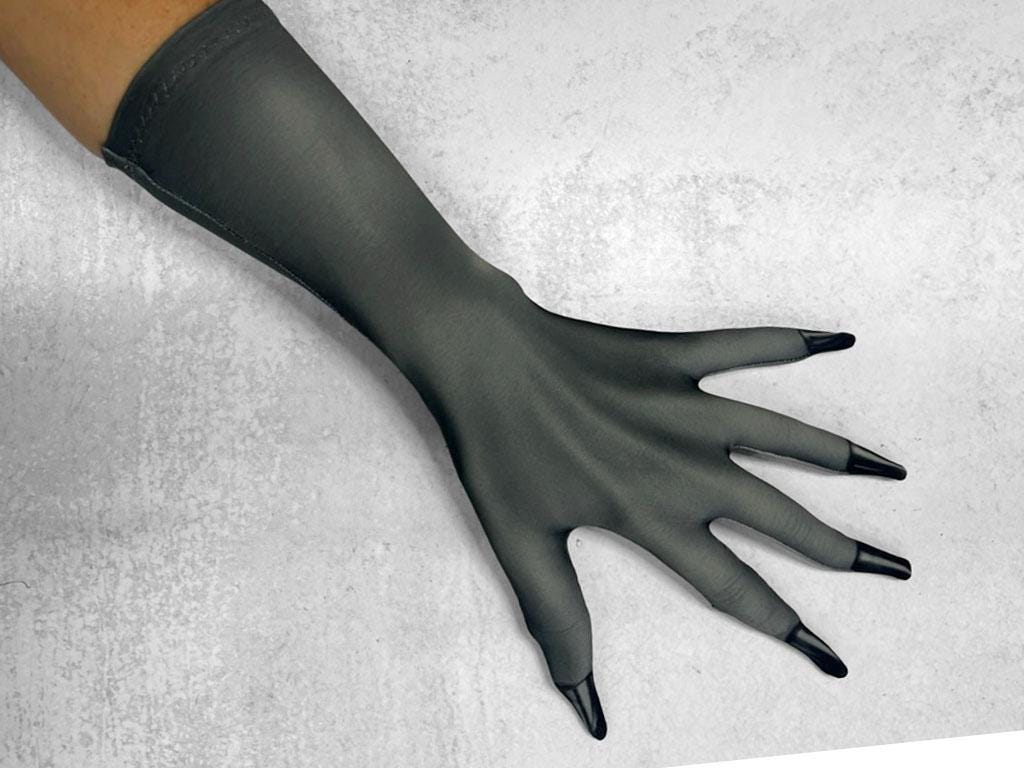 Doll skin costume gloves, black nail tips close up