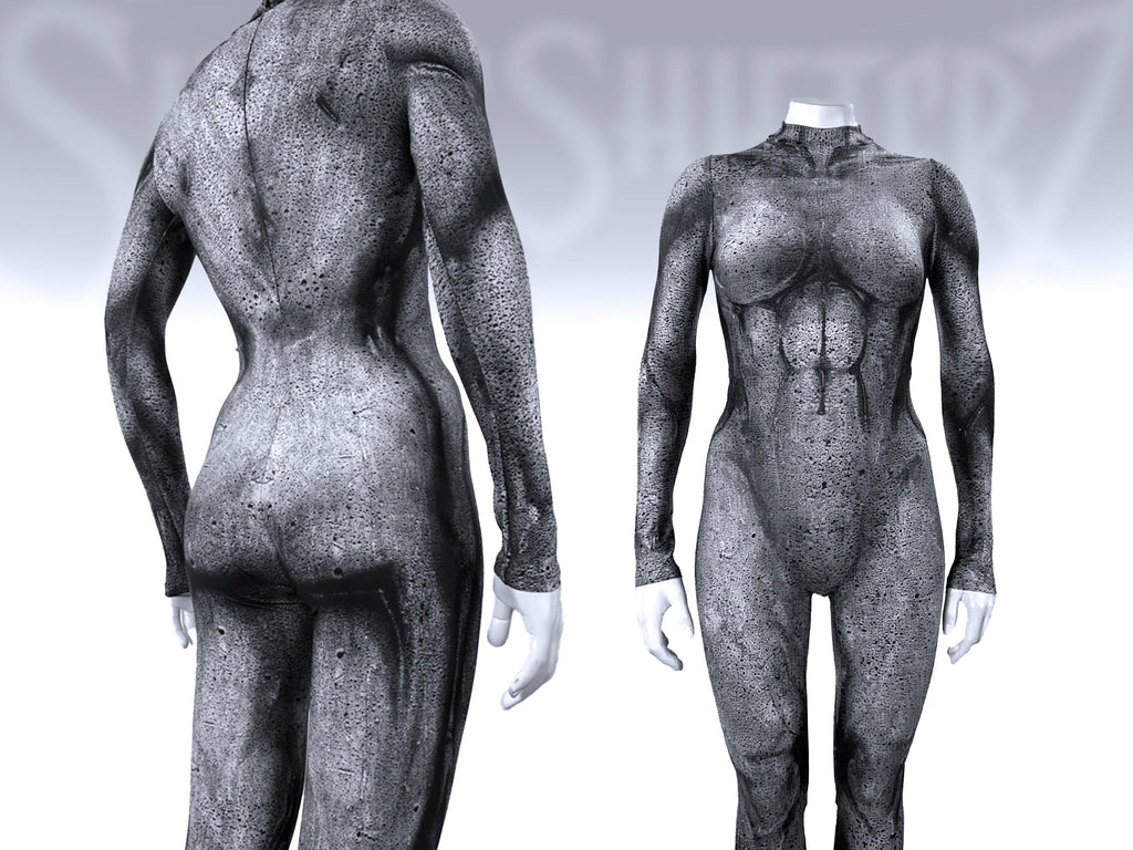 Women's stone statue catsuit, granite print