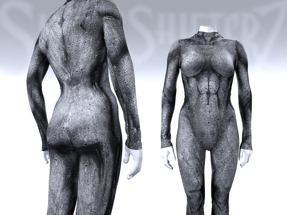 Women's stone statue catsuit, granite print