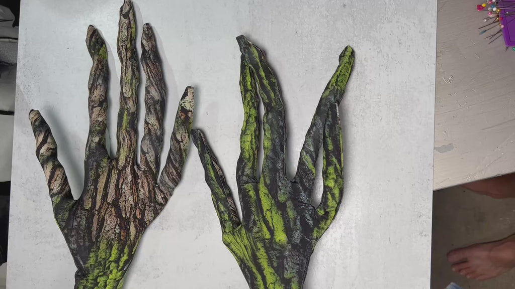 Moss Tree Costume Unisex Gloves – Long Finger, Bark & Lichen Print