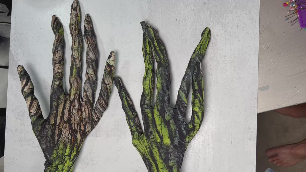 Moss Tree Costume Unisex Gloves – Long Finger, Bark & Lichen Print