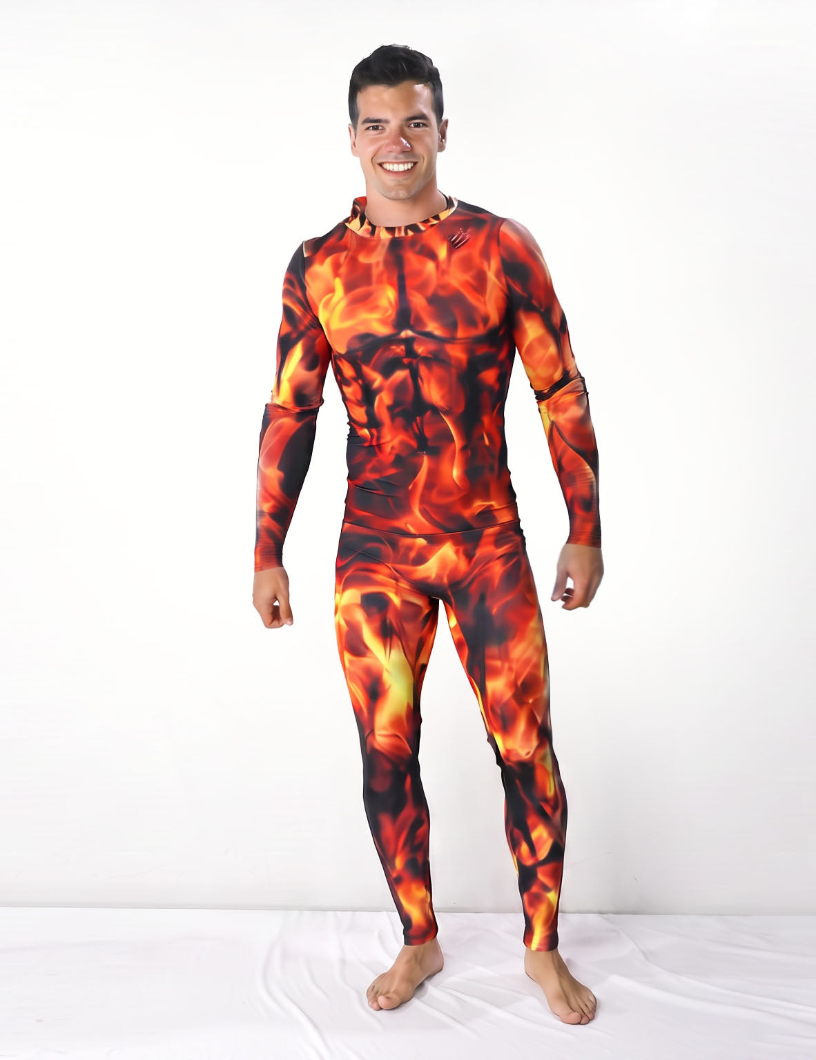 Men's Fire Man Burning Costume Bodysuit