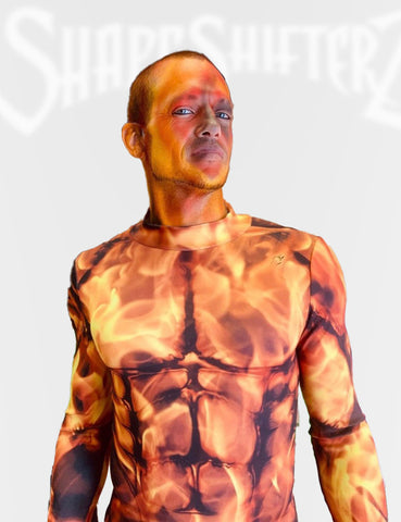 Men's Fire Man Burning Costume Bodysuit
