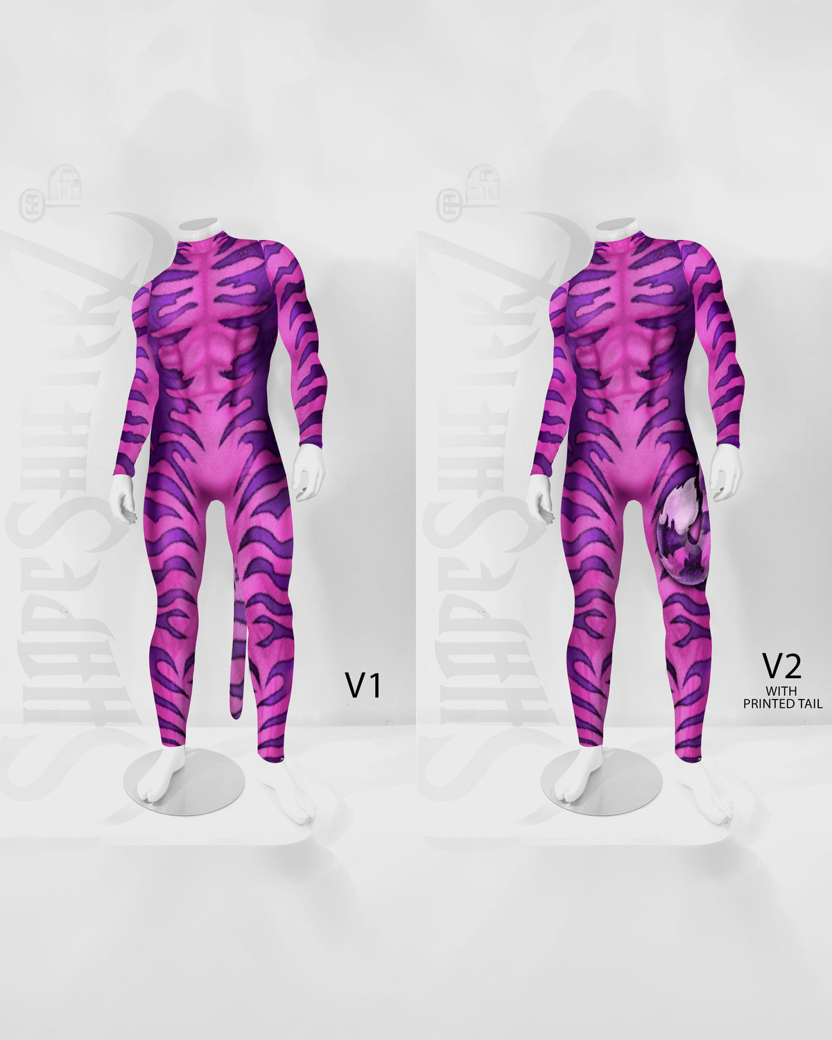 Men's Cheshire Cat Costume Bodysuit – Striped Print, Back Zip