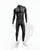A black full-body muscle suit costume with comic book style shading displayed on a white mannequin against a plain white background. 