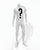 An white full-body muscle suit costume with comic book style shading displayed on a white mannequin against a plain white background. The suit has a high collar, long sleeves, and a full-length leg cover, with a large black question mark printed on the chest.