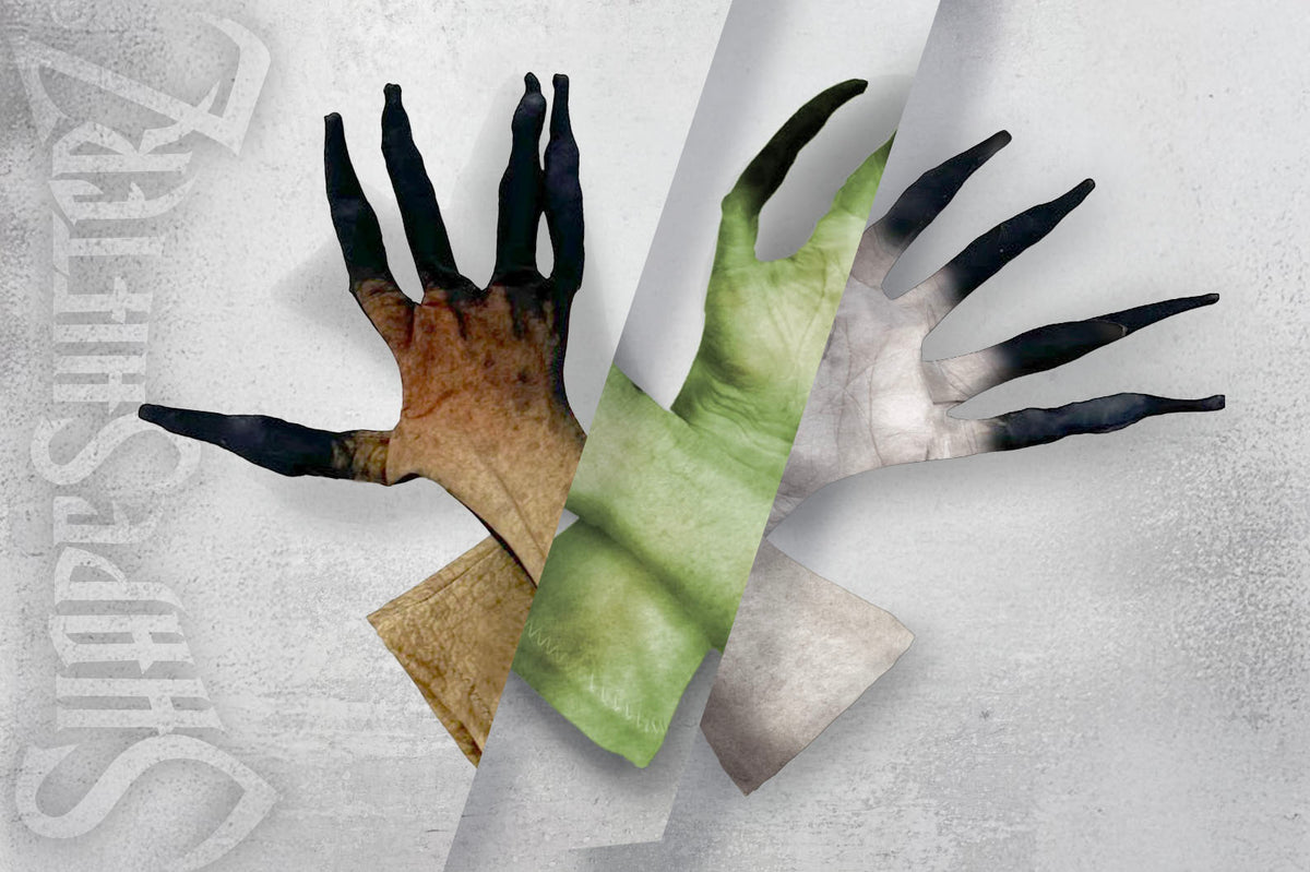 Zombie Vampire Costume Unisex Gloves – Long Finger, Pale Dead Skin Print