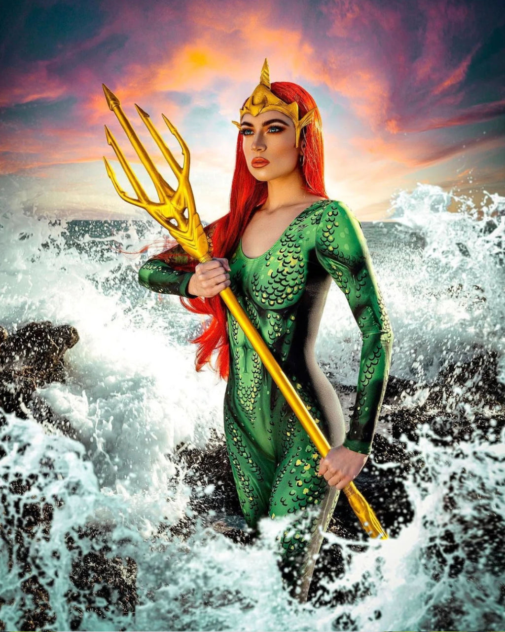 Women's Comic Mermaid Costume Catsuit – Scoop Neck, Pull-On