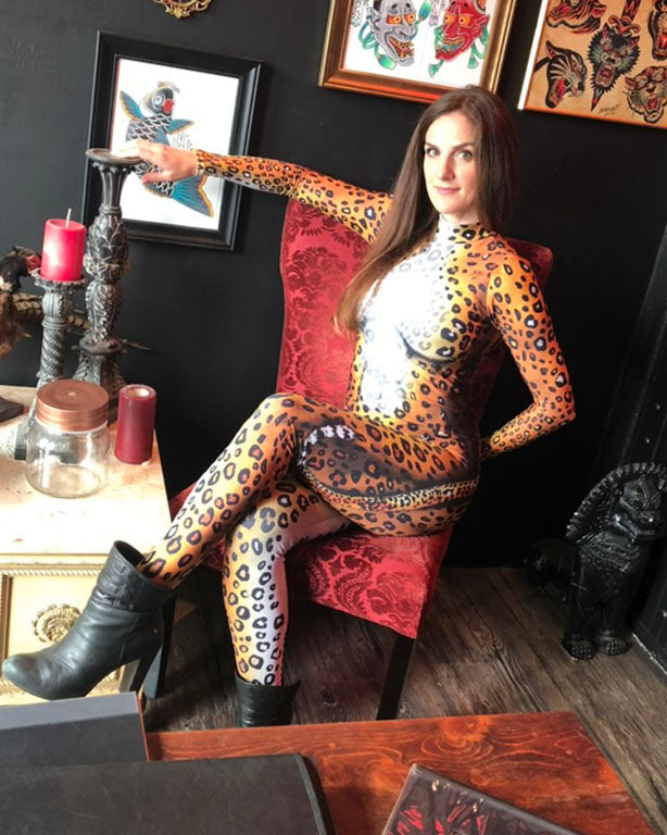 Women's Leopard Costume Catsuit – High Collar, Back Zip, Tail Optional