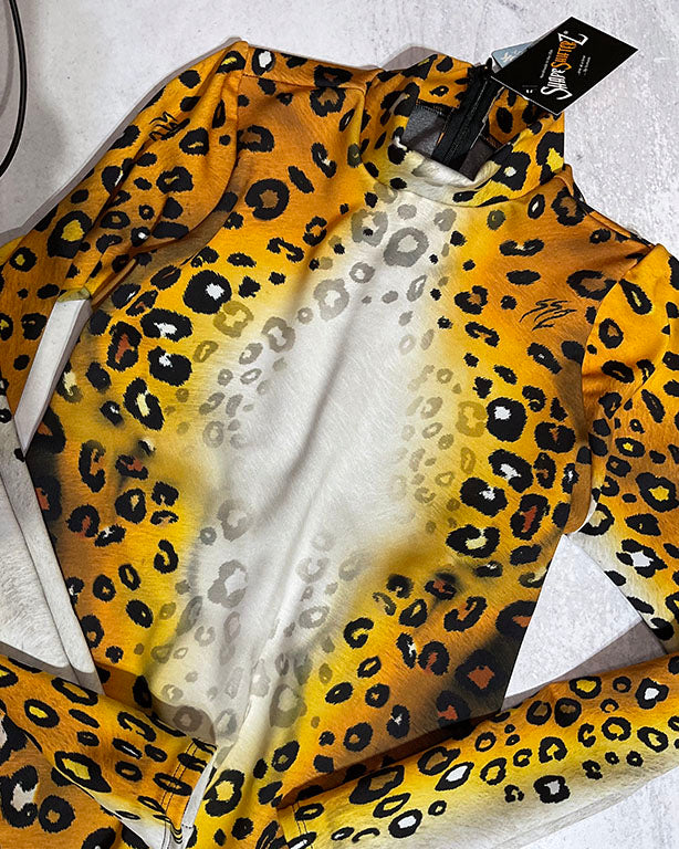 Leopard costume bodysuit overhead flat lay