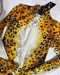 Leopard costume bodysuit overhead flat lay