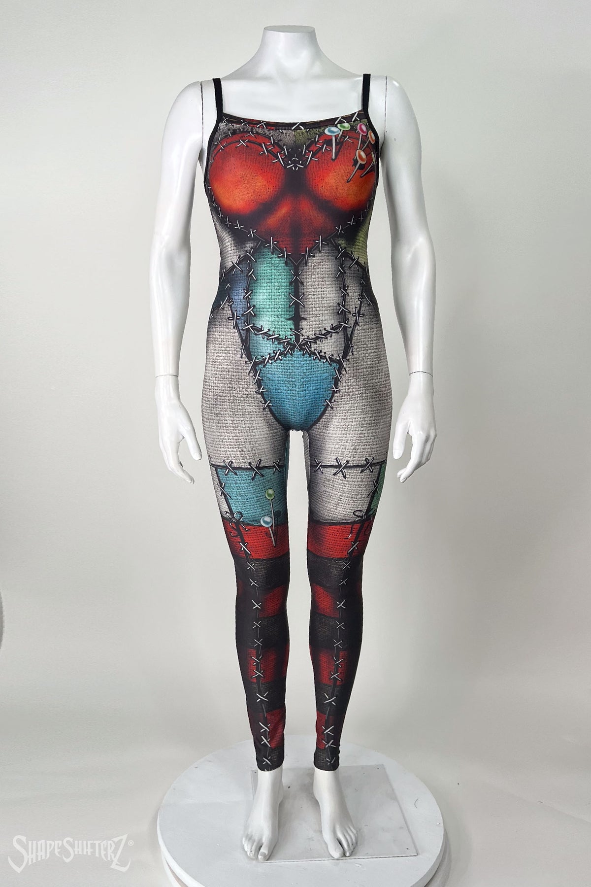 Women's Stitched Doll Costume Unitard – Faux Burlap Texture