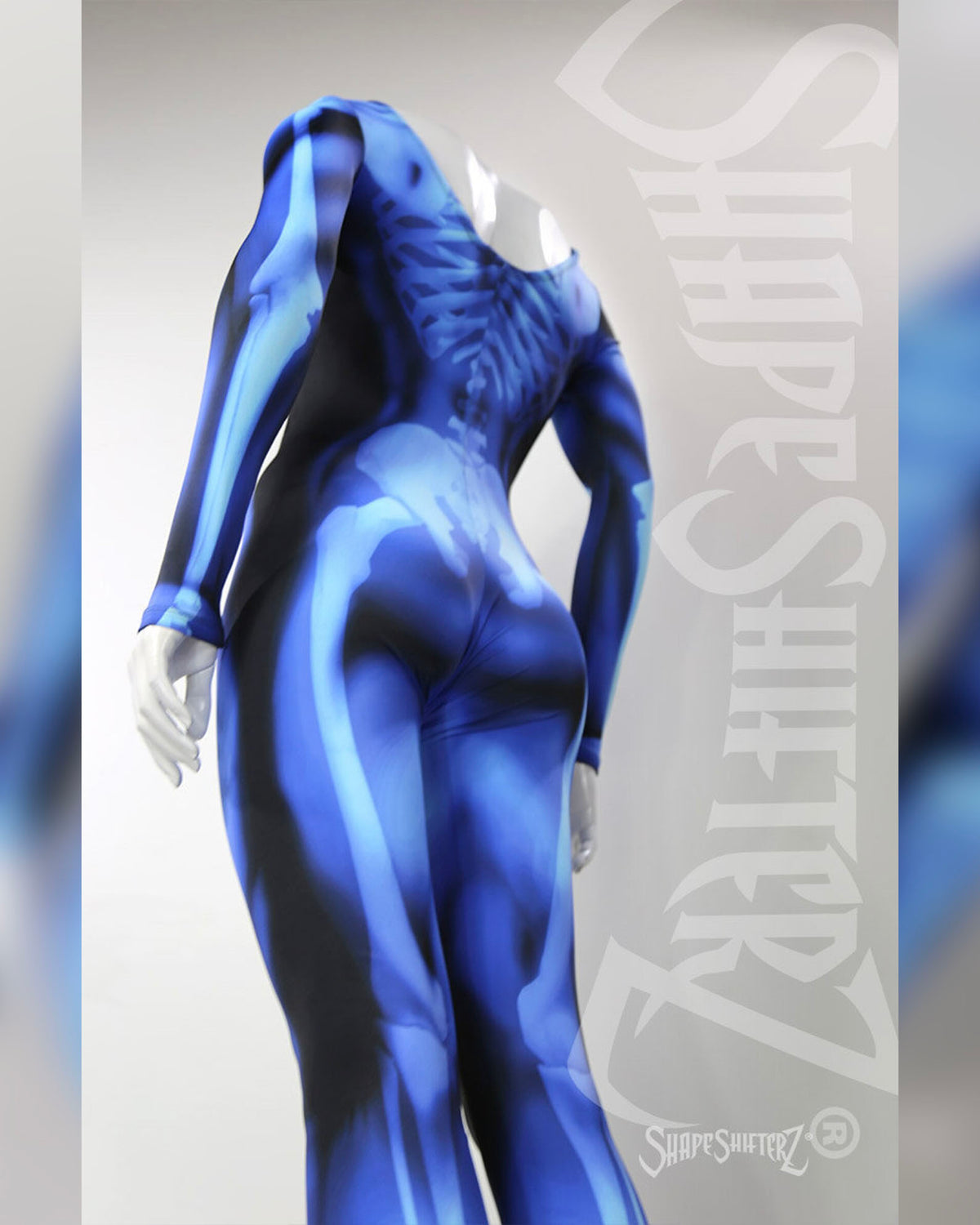Blue X-Ray Skeleton Costume Catsuit – Pull-On, Open Neck