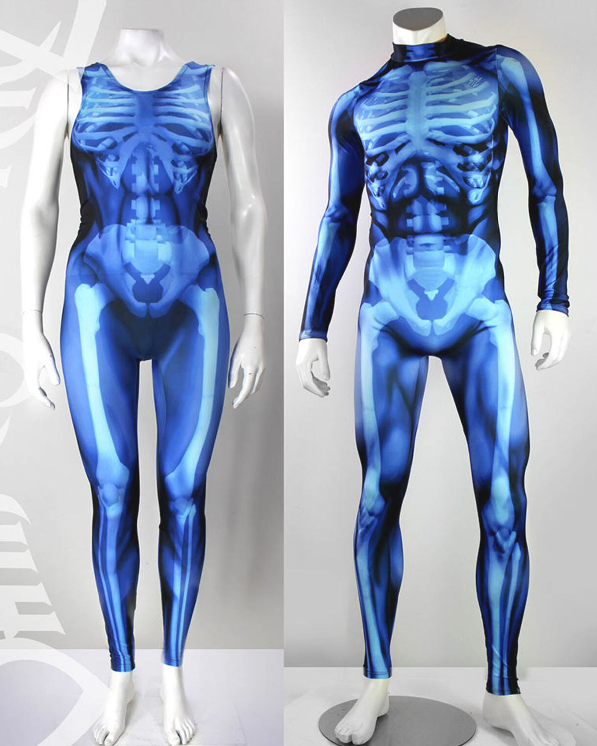 Blue X-Ray Skeleton Costume Catsuit – Pull-On, Open Neck