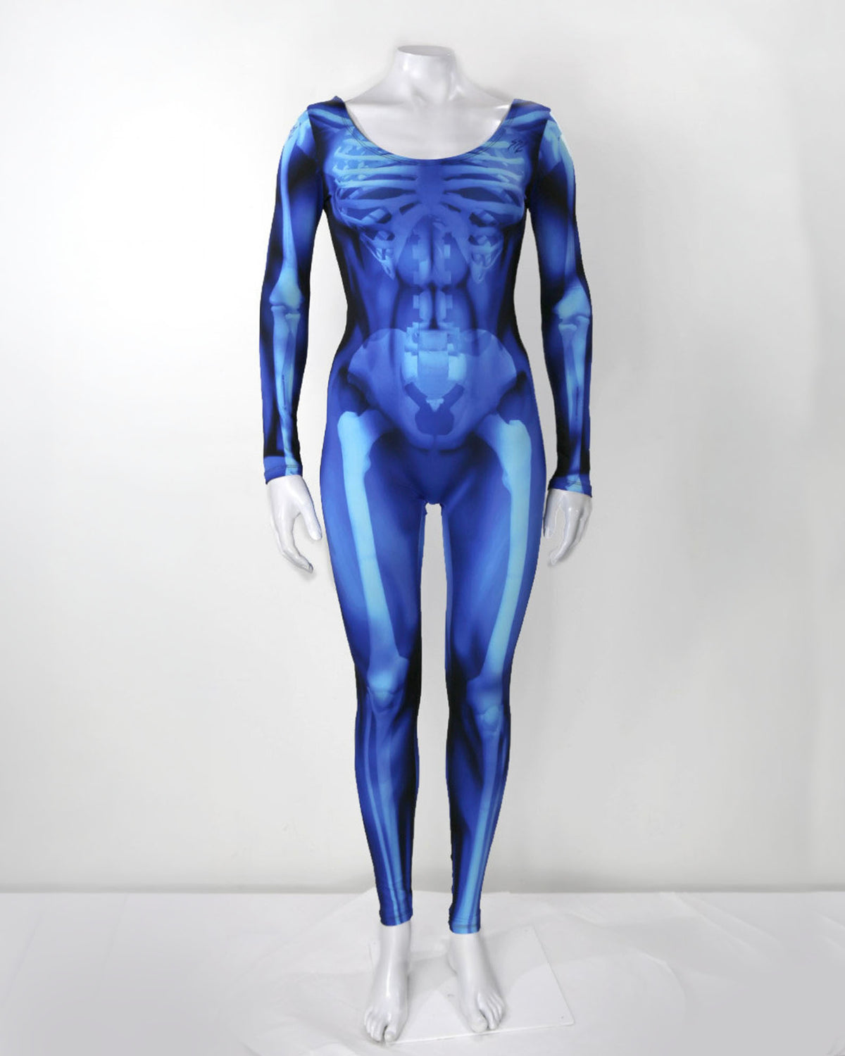 Blue X-Ray Skeleton Costume Catsuit – Pull-On, Open Neck