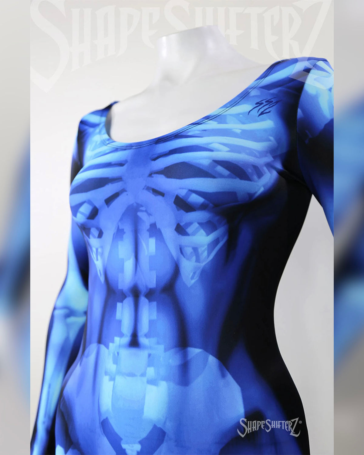 Blue X-Ray Skeleton Costume Catsuit – Pull-On, Open Neck