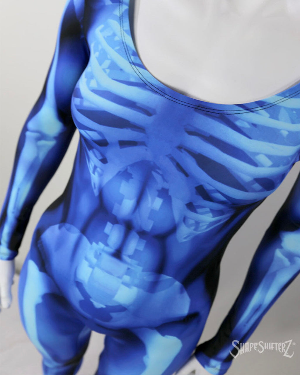 Blue X-Ray Skeleton Costume Catsuit – Pull-On, Open Neck