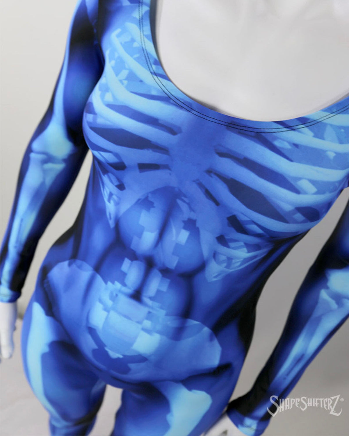 Blue X-Ray Skeleton Costume Catsuit – Pull-On, Open Neck