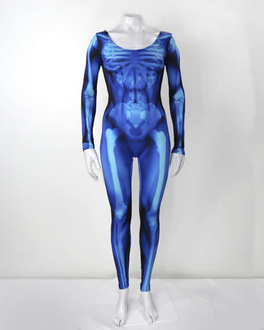 Blue X-Ray Skeleton Costume Catsuit – Pull-On, Open Neck