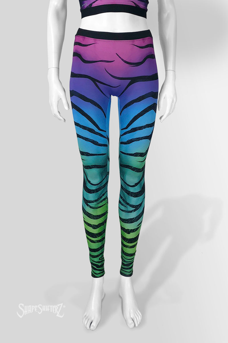 Women's Zebra Unicorn costume leggings, colour-flow fade print, front view