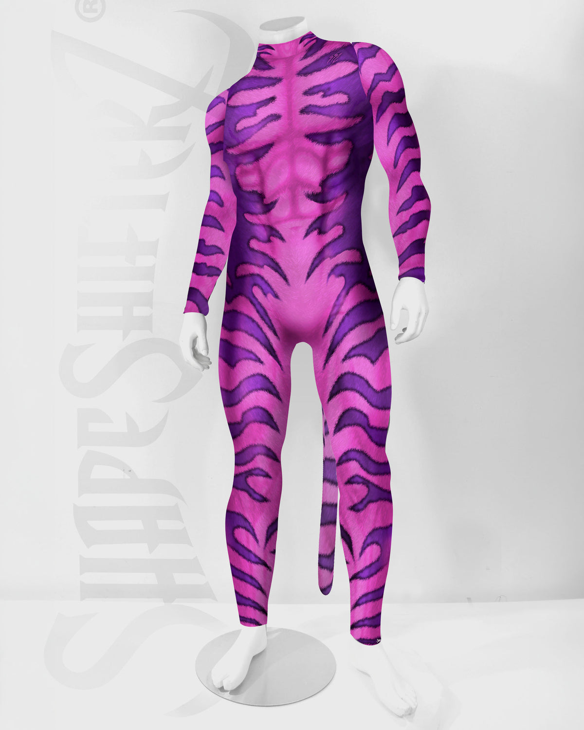 Men's Cheshire Cat Costume Bodysuit – Striped Print, Back Zip