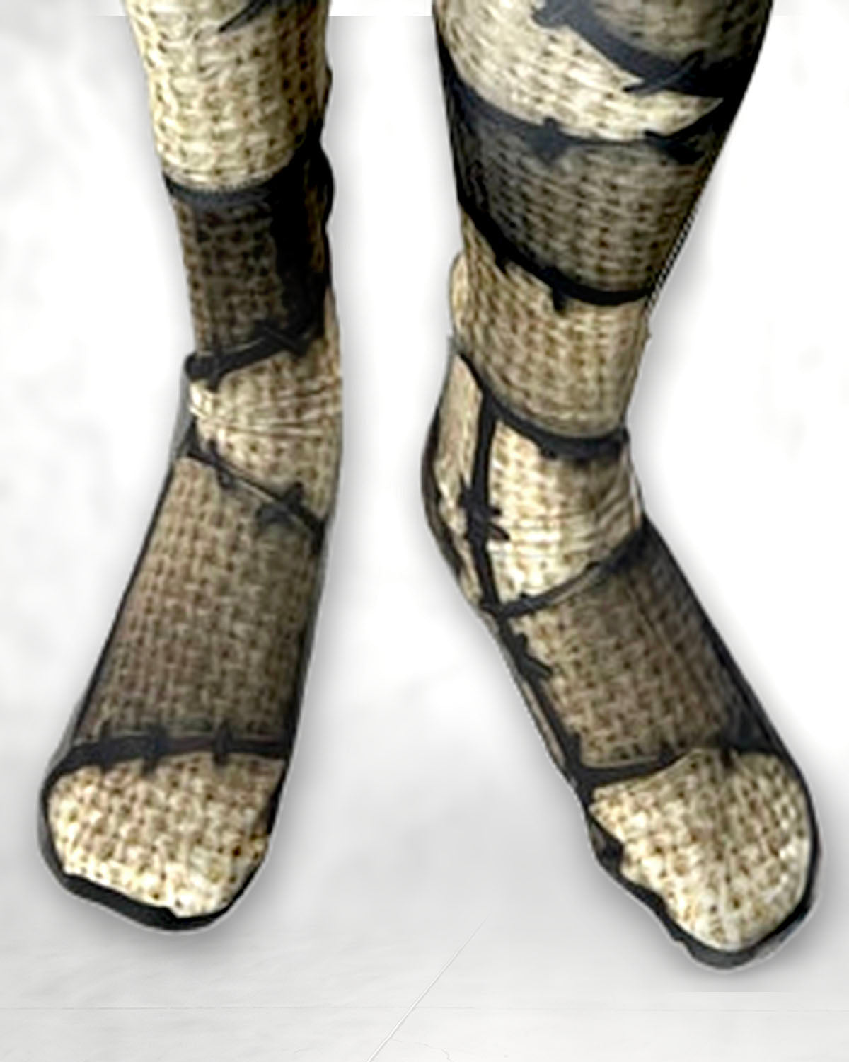 Burlap patchwork doll costume foot covers, sock style, pair