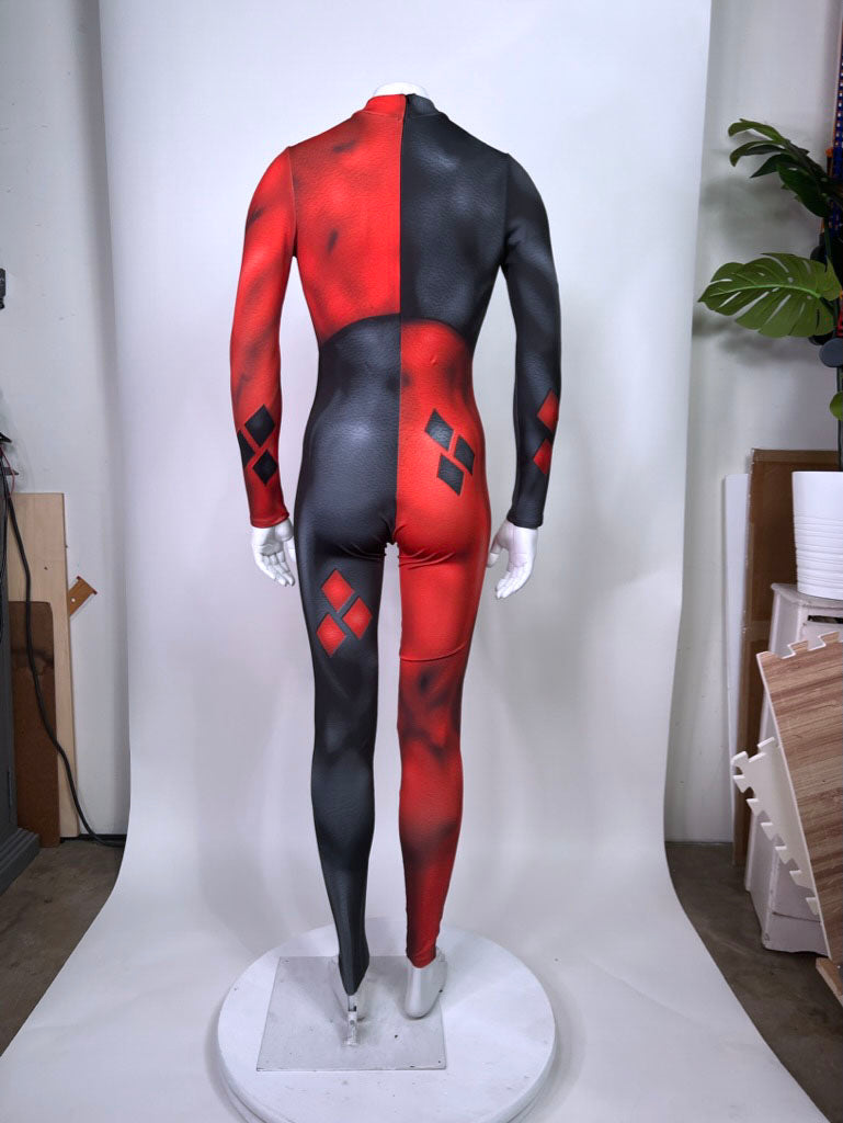 Harlequin Muscle Catsuit — Red & Black Split Costume
