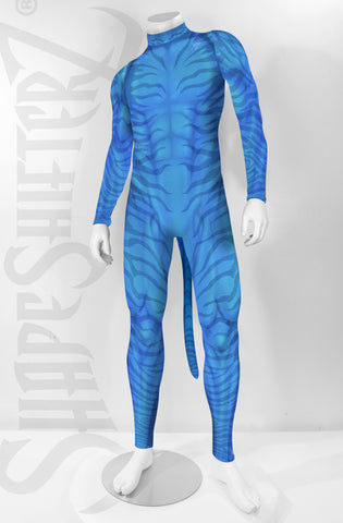 Subtle Muscle -Enhancing Men's Blue Zebra Bodysuit - Cosplay | Athletics | Performance