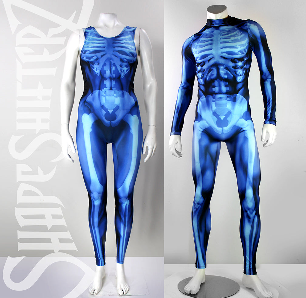 Men's Skeleton Blue Costume Bodysuit – Body-Mapped X-Ray Print
