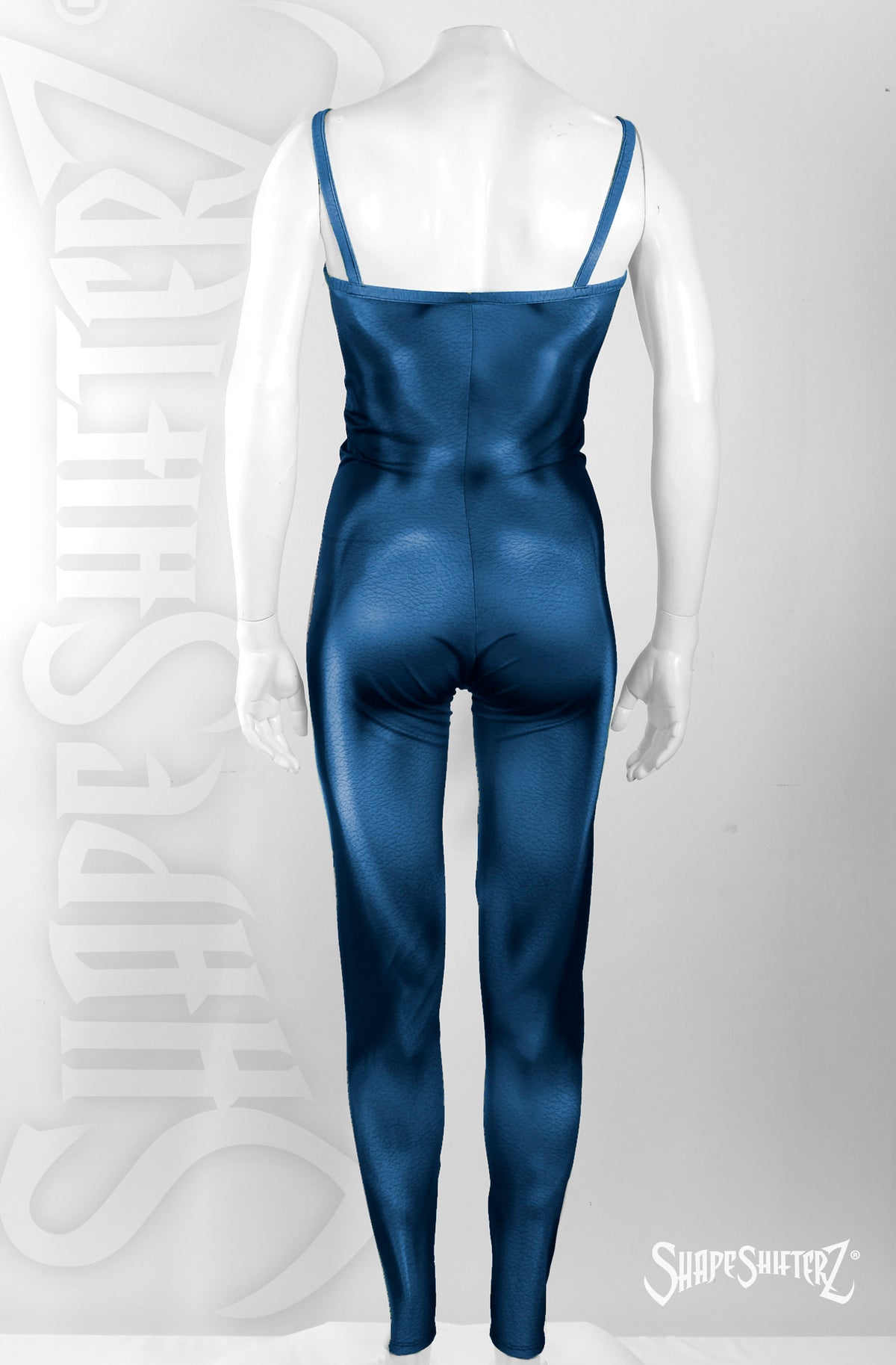 women's blue muscle toned unitard supersuit for cosplay, pole dancing, yoga