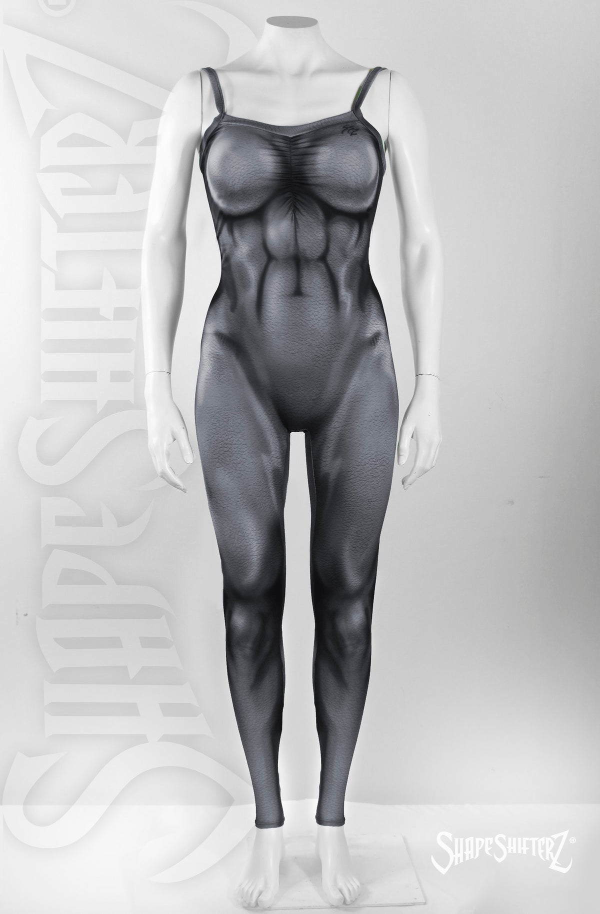 women's grey muscle toned unitard yoga dance aerialist circus costume