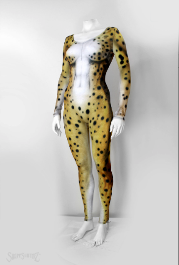 Women's Cheetah Costume Catsuit – Scoop Neck, Pull-Up Fit