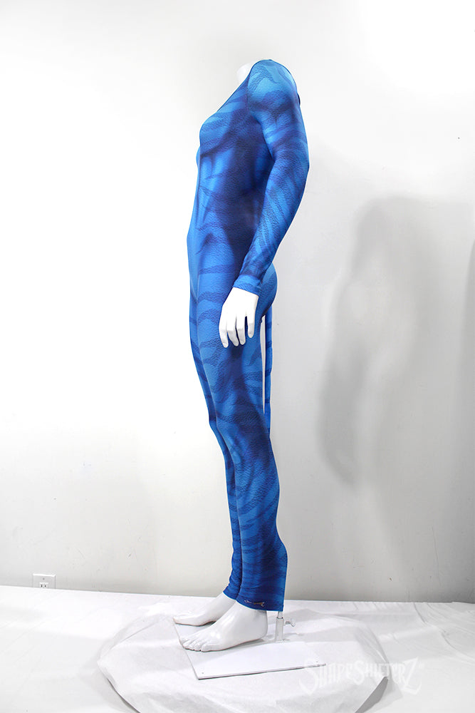 Women's Zebra Blue Costume Catsuit – Scoop Neck, Pull-Up Fit