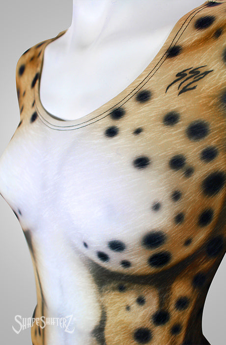 Women's Cheetah Costume Catsuit – Scoop Neck, Pull-Up Fit