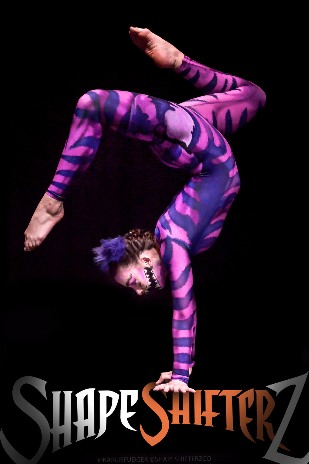 Women's Cheshire Cat Costume Catsuit – Pink and Purple Striped Print, Pull-Up Fit