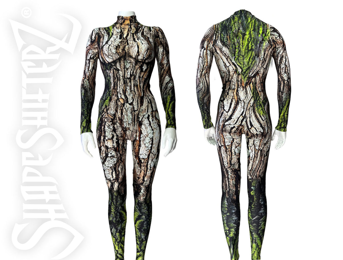 Women's Moss Tree Costume Catsuit – High Collar, Back Zip